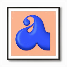 Retro Bubbly 70s Typography Letter A Blue Art Print