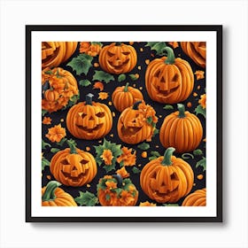 Halloween Pumpkins Seamless Pattern 1 Art Print