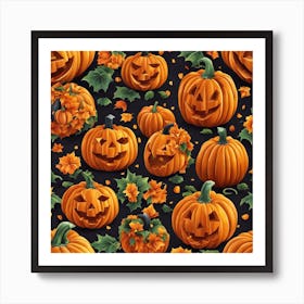 Halloween Pumpkins Seamless Pattern 1 Poster