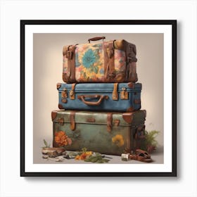 Vintage Suitcases Luggage Gone Wild ( Bohemian Design ) Art Print