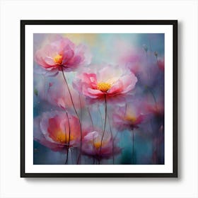 Watercolor Pink Peonies Flowers Art Print