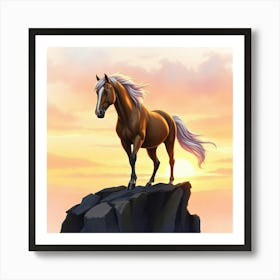 Horse Standing On A Rock 1 Art Print