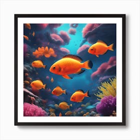 Underwater Neon Fish amongst Coral Reefs Art Print