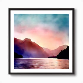 Watercolor Of A Lake, Fiordland National Park 2 Art Print