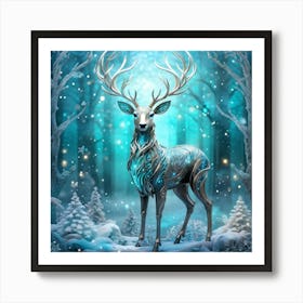 Robotic Deer Exhibiting Touches Of Teal And Iridescent Highlights Stands Centred Amidst An Enchant 2 Art Print