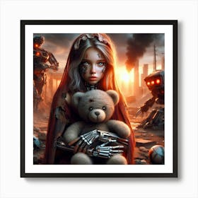 Robot Girl With Teddy Bear 3 Art Print