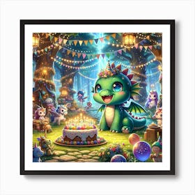 Little Dragon birthday party Art Print