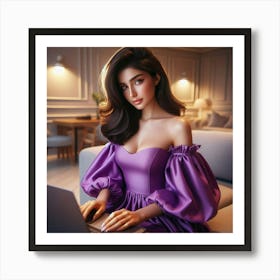 Asian Woman In Purple Dress 1 Art Print