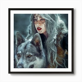 Wolf And Woman Art Print