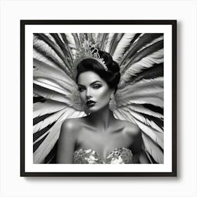 Beautiful Woman With Feathers Art Print