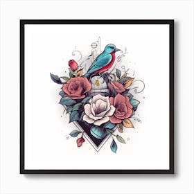 Bird With Roses Art Print
