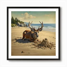 Deer On The Beach 5 Art Print