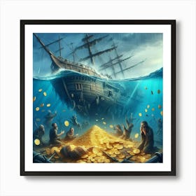 Pirate Ship With Gold Art Print