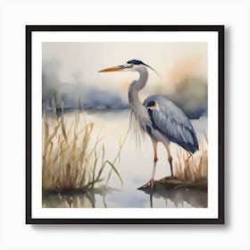 Great Blue Heron Watercolour Art Print