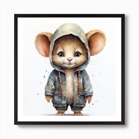 Watercolour Cartoon Mouse In A Hoodie 1 Art Print
