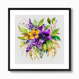 Watercolor Mardi Gras Flower Bouquets 13 Art Print