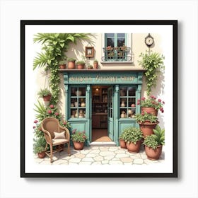 Watercolor Of A French Antique Shop With Vintage Collectibles And Unique Treasures 1 Art Print