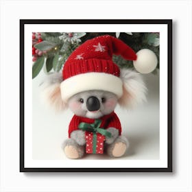 Christmas Koala In Santa Hat Art Print