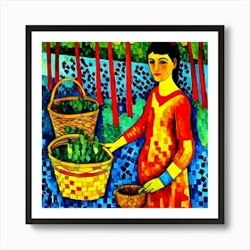 Woman With Baskets Art Print