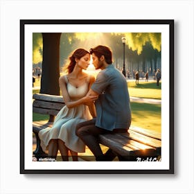 Couple Sitting On A Bench Art Print