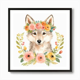 Floral Baby Wolf Nursery Illustration (48) Art Print