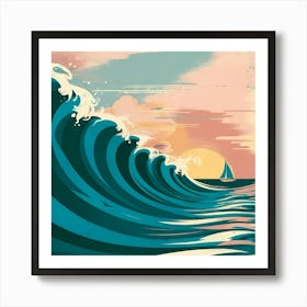 Wave At Sunset Art Print