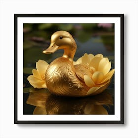 Luxurious Golden Duck In Water Art Print