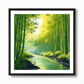 A Stream In A Bamboo Forest At Sun Rise Square Composition 355 Art Print