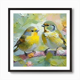 Firefly A Modern Illustration Of 2 Beautiful Sparrows Together In Neutral Colors Of Taupe, Gray, Tan (60) Art Print
