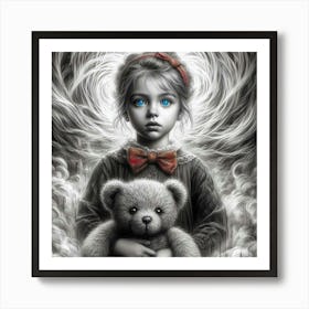 Little Girl With Teddy Bear 2 Art Print