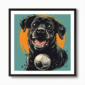 Black Labrador Dog With Soccer Ball Art Print