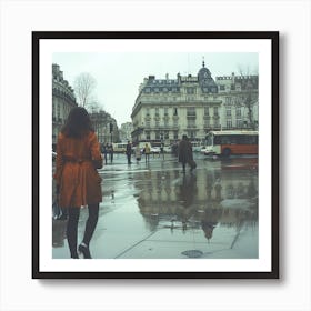 Woman Walking In The Rain In Paris Art Print