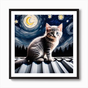 Starry Night Cat Art Print