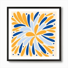 Floral Burst yellow and blue Art Print