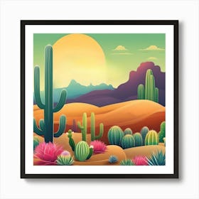 Xerophilous landscape with cacti Art Print