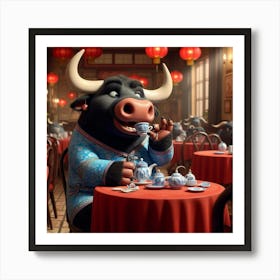 Bull In Chinese Restaurant Art Print