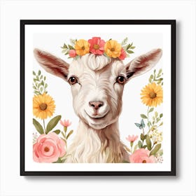 Floral Baby Goat Nursery Illustration (30) Art Print