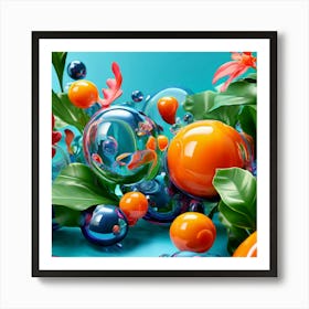 3d Bubbles Colors Dimensional Objects Illustrations Shapes Plants Vibrant Textured Spheric (4) Art Print