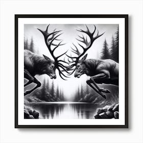 Deer Fighting Art Print