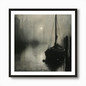 Moonlight Sailboats Art Print