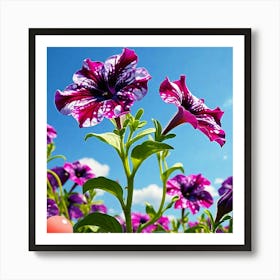 Purple Flowers Against A Blue Sky Art Print