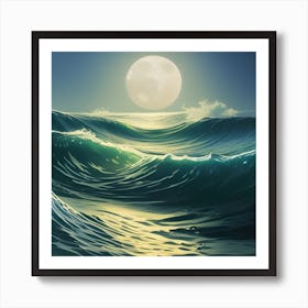 Moonlight Over The Ocean Art Print