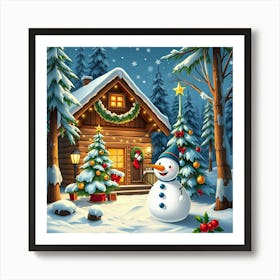 Snowman In The Snow Art Print