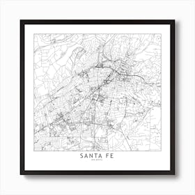 Santa Fe White Map Square Art Print