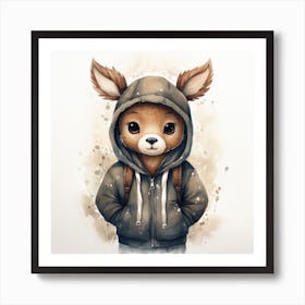 Watercolour Cartoon Deer In A Hoodie 1 Art Print