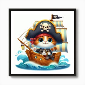 Pirate Cat On A Pirate Ship Art Print