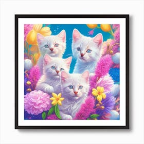 Kittens In Flowers 1 Art Print