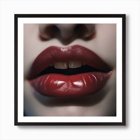 A Close Up Of A Vampire S Pale, Blood Stained Lips With Sharp Fangs, Bathed In Eerie Candlelight Art Print