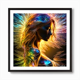 Visual Color Portrait With A Women Spreading Her Energy And Active Neural Senses Art Print