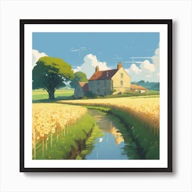 Country House In A Field Art Print